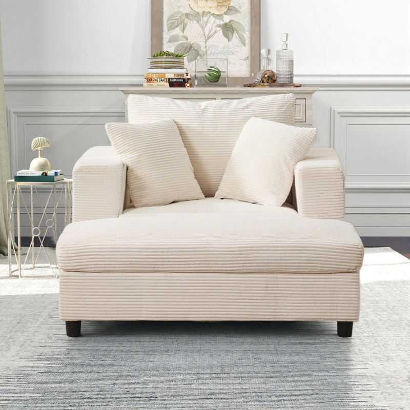 Fauteuil d'appoint moderne en velours côtelé de 42,2 po avec coussins et repose-pieds avec rangement, Beige