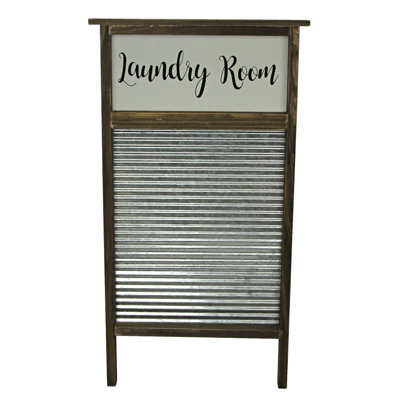 Décoration murale en bois de ferme et en métal galvanisé de style campagne avec écriture noire de la buanderie sur fond blanc cassé - H 24 po x L 13,25 po x l 2 po