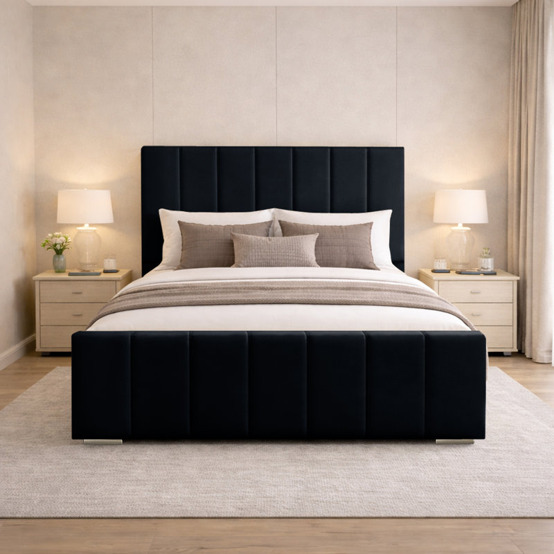 Connell Upholstered Bed Frame, Small Double (4'), Black