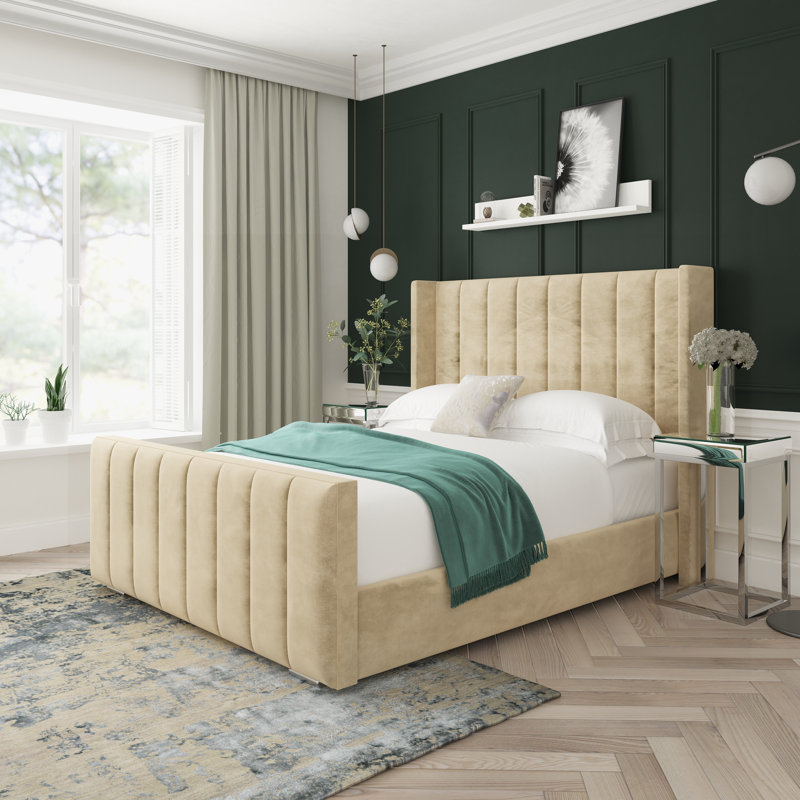 Naples Velvet Upholstered Bed Frame, Cream, Kingsize (5')