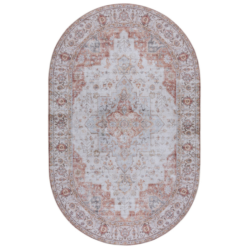 Tapis oriental gris clair / rouille Sonia, Ovale 5 pi x 8 pi