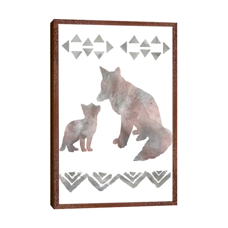 Little Lady Den Foxes by Carol Robinson - Print on Canvas, 101.6 cm H x 66.04 cm W, Classic Brown Wood Framed
