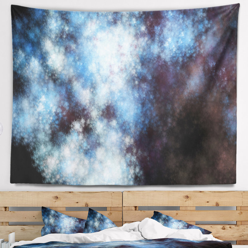 Tapisserie abstraite bleu blanc et ciel étoilé, H 32 po x l 39 po