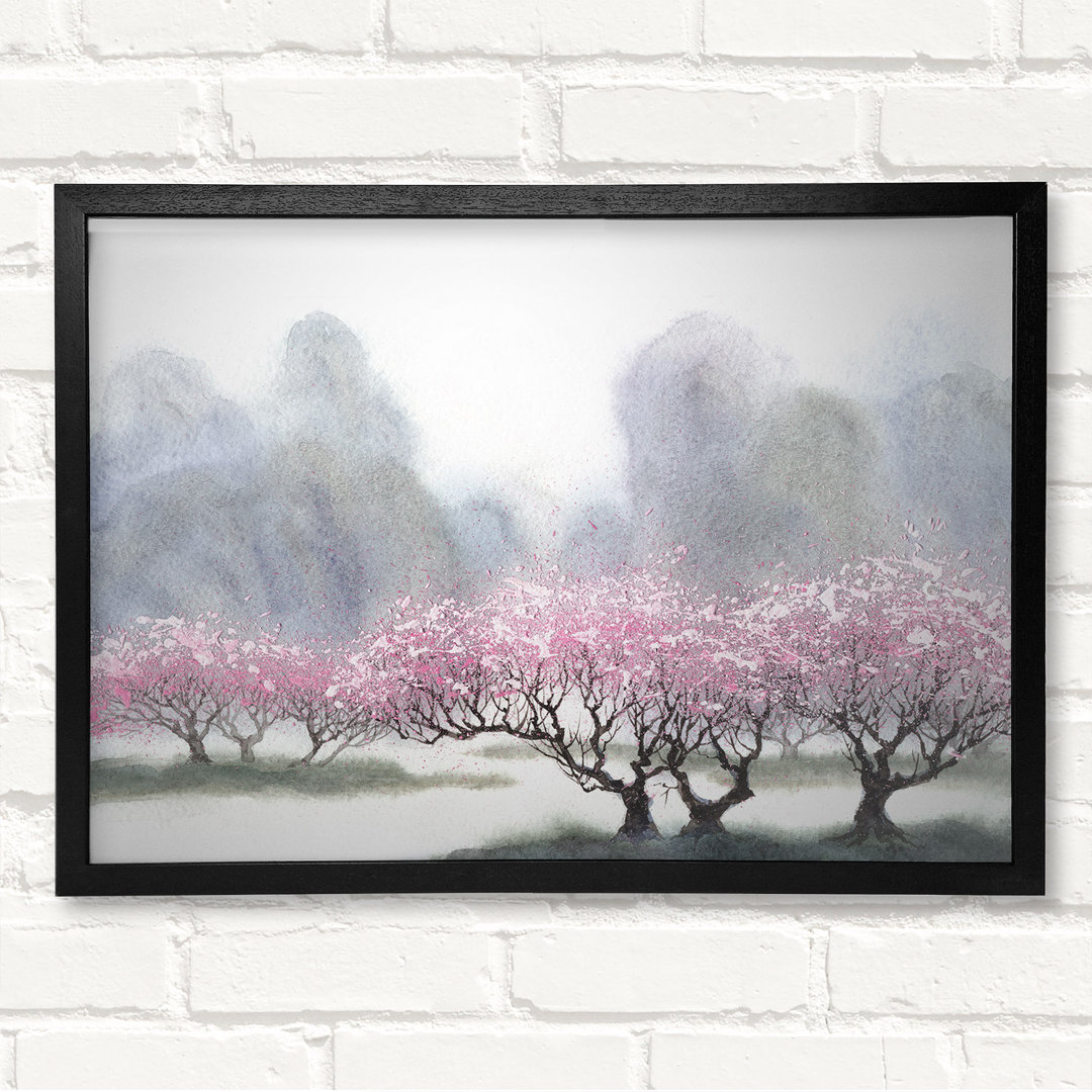 Pink Blossom Dusk Gerahmter Druck