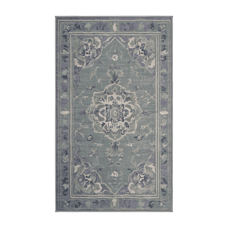 Machine Washable Gray Area Rug, Rectangle 3' x 5'