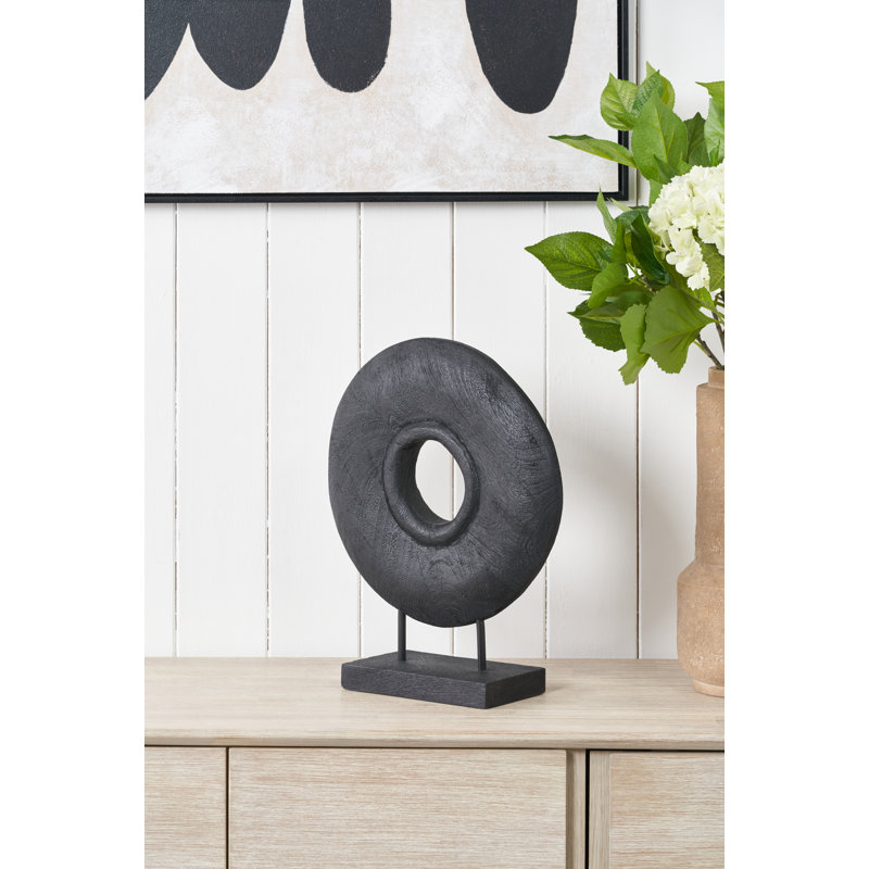 Handcarved Mango Wood Circular Ornament, Black