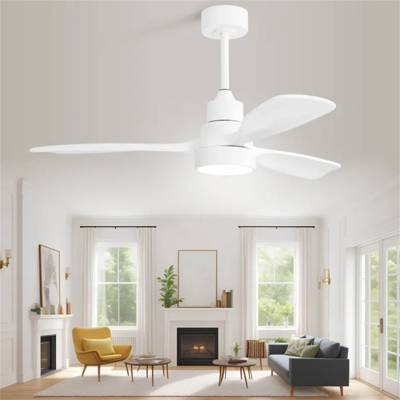 48 Inch Indoor Wood Ceiling Fan With Light 3 Solid Wood Blades Remote Control Reversible DC Motor For Living Room, 48" Wide