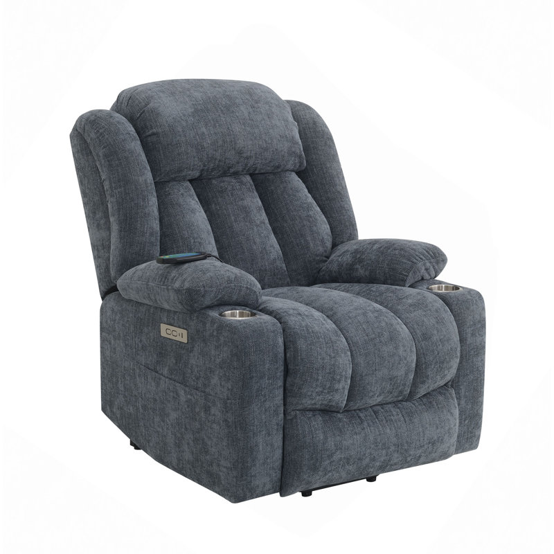 Chenille Power Motion Recliner With Lift, Heating & Massage Function, Blue