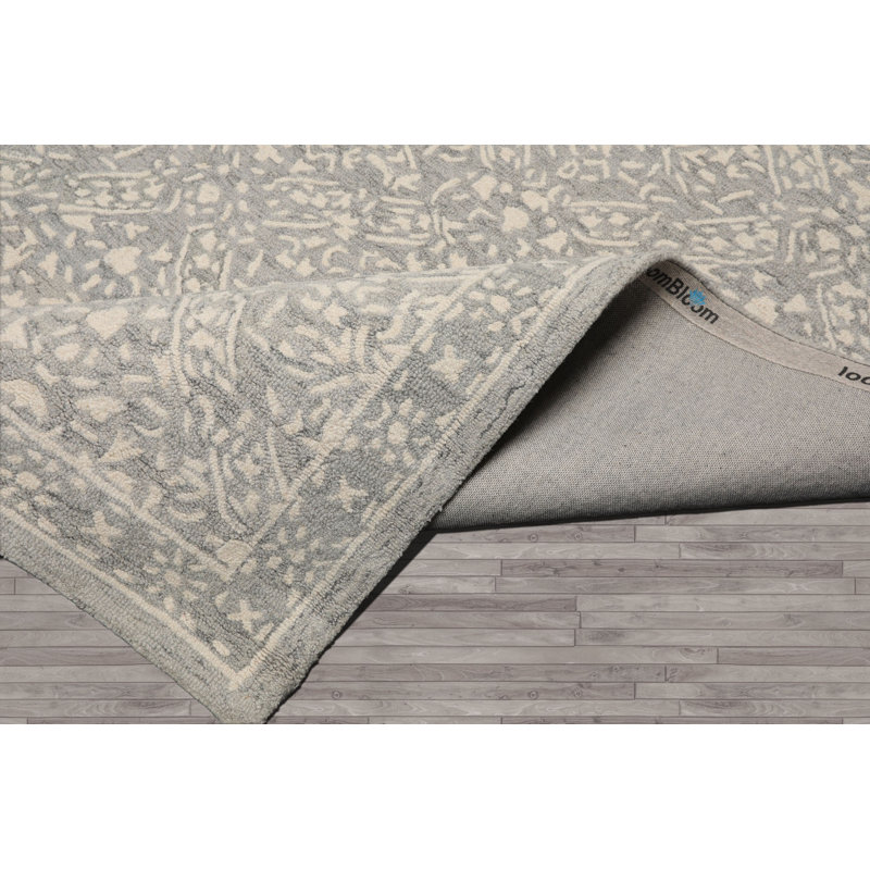 Tapis argenté en laine de style transitionnel, Rectangle de 5 pi x 8 pi