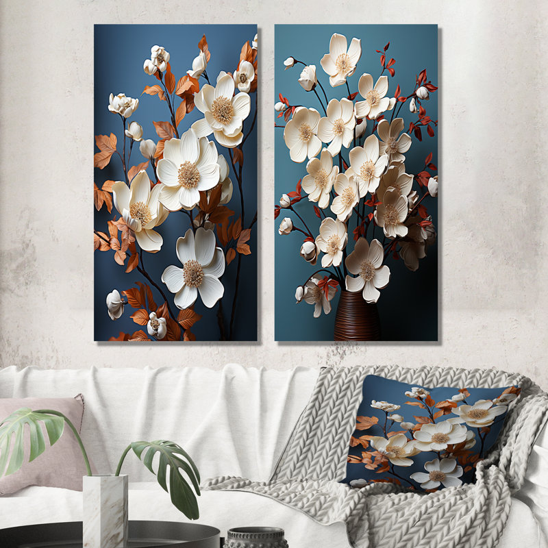 Soft Dogwood Blossoms - ensemble de 2 impressions sur toile de cornouiller, H 28 po x l 25 po, Toile tendue