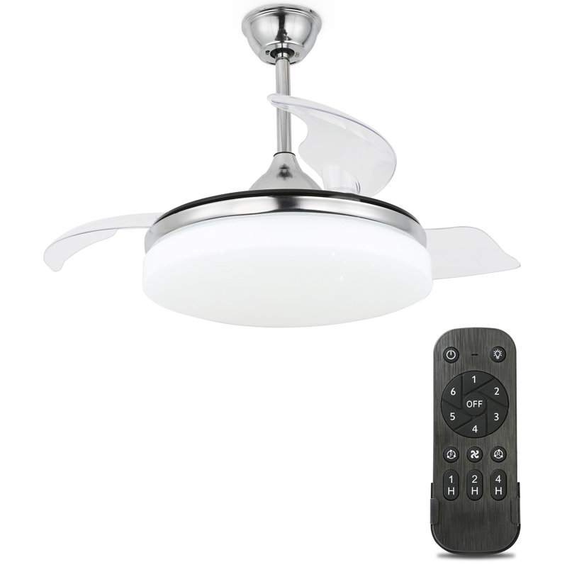 Zamorion 3-Blade LED Ceiling Fan with Remote Control and Light Kit Included. Six Speeds, Chrome
