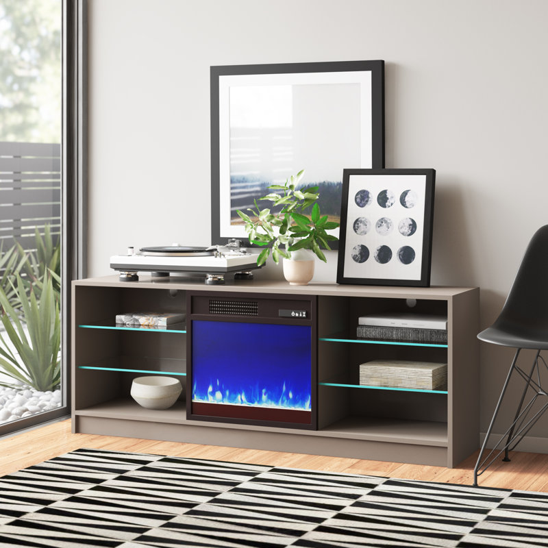 Howington Modern TV Stand for TVs up to 65" with Electric Fireplace Included, Gray