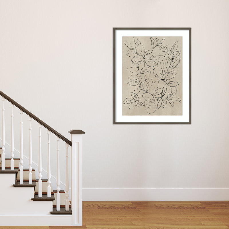 «Kimbell Outline Leaves II» par Asia Jensen - reproduction de cadre photo, H 41 po x l 33 po, Gris