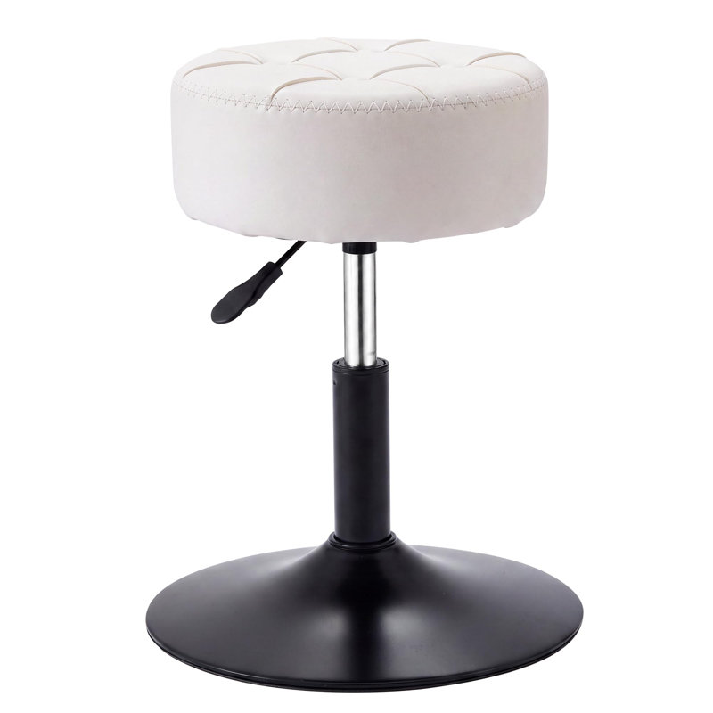 Metal Accent Stool, White, PU leather