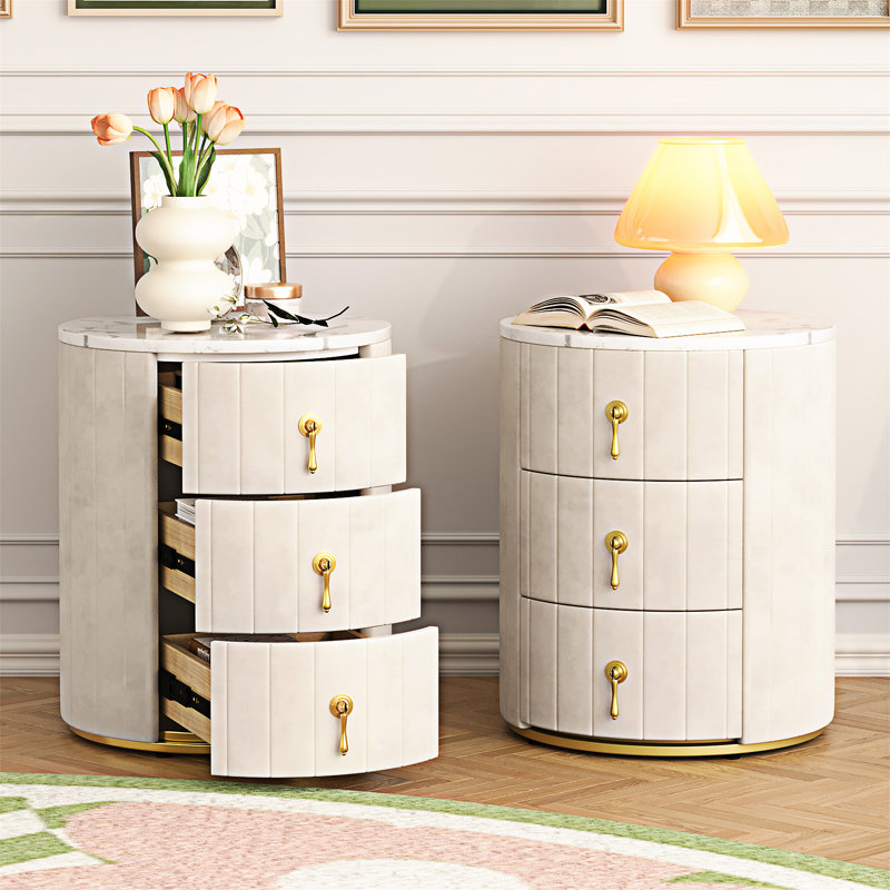 Table de chevet rembourrée avec 2 tiroirs, Beige