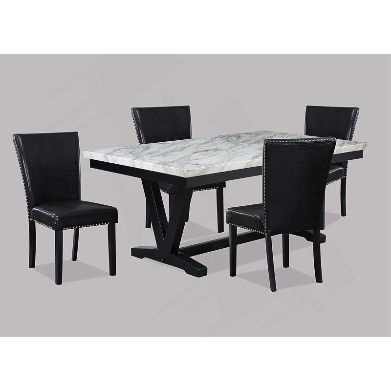 Ensemble de table de salle à manger avec chaises rembourrées et garniture cloutée, 5