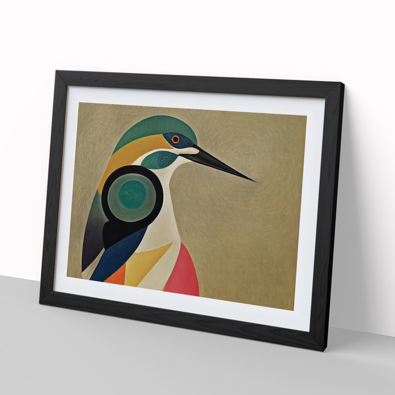 Abstract Kingfisher Bird - Framed Print, Black, 46cm H x 64cm W x 2cm D