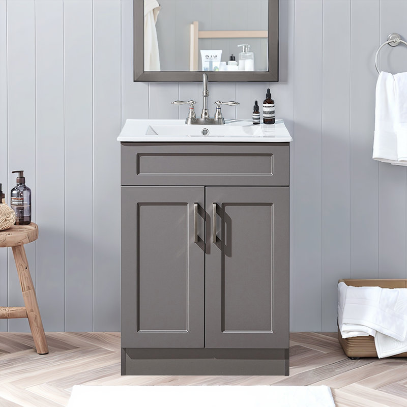 Ensemble de meuble-lavabo simple 24 po 24 po, Gris / Nickel brossé