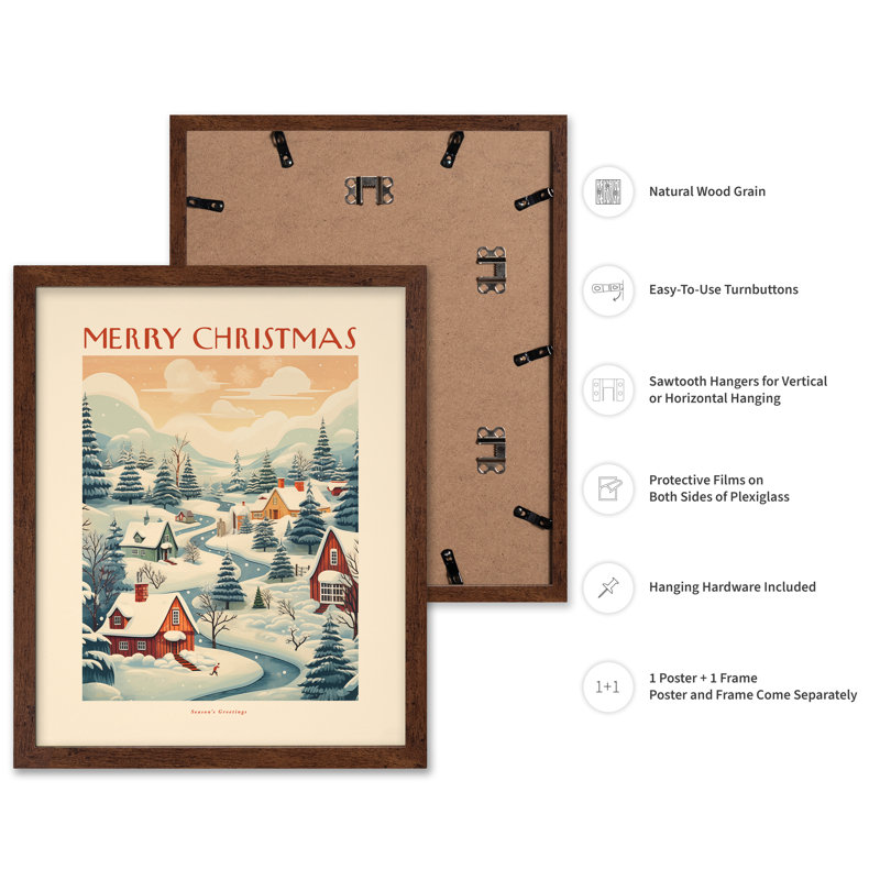 Merry Christmas No7, 11"H x 14"W, Poster, Brown Framed