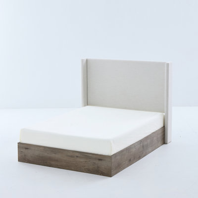Queen Bed Frame With 54" Headboard, Scandinavian Rustic Design, Textured Canvas, Metal Support, All - In One Box, Simple Installation Size Tall Neutral Aesthetic, Frame, No Box Spring, Easy
