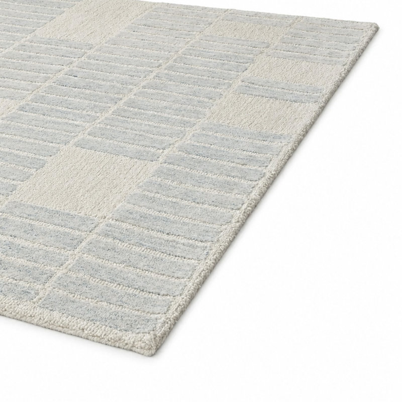 Tapis en laine Dyni, géométrique, bleu côtier et polyester ivoire 8 x 10