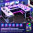 78.8" U Shaped Computer Desk With Power Outlets, USB Ports, LED Strip And Monitor Stand, Reversible L Shaped Desk With Storage Shelves-1069040332