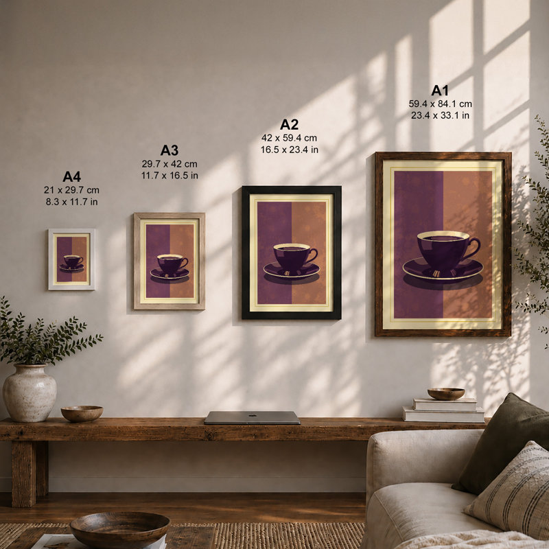 Teacup in Stillness Minimalist - Framed Print, A2 - 59.4 x 42.0 cm, Walnut