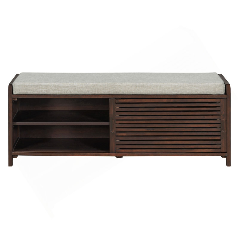 Banc à chaussures en volets vieillis avec rangement et coussin, charme rétro pour salon et entrée, Espresso
