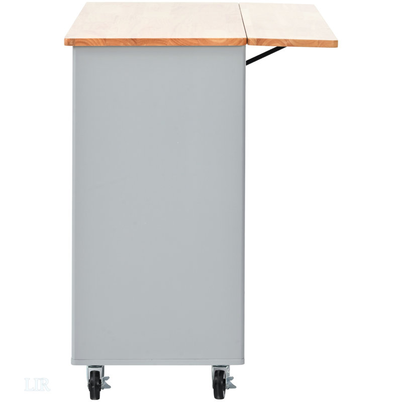 Îlot de cuisine avec abattant, chariot de cuisine à DEL sur roulettes avec 2 portes en verre cannelé et 1 porte d'armoire rabattable, grand chariot d'îlot de cuisine, îlot de cuisine