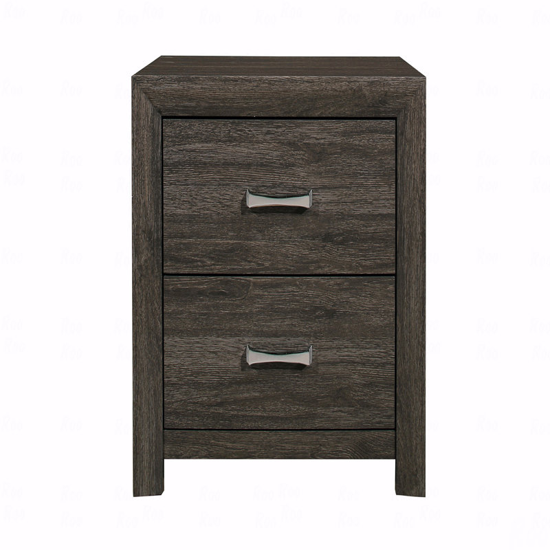 Table de chevet 1 pièce à finition chromée gris foncé avec poignées de ton chromé et design contemporain, Gris
