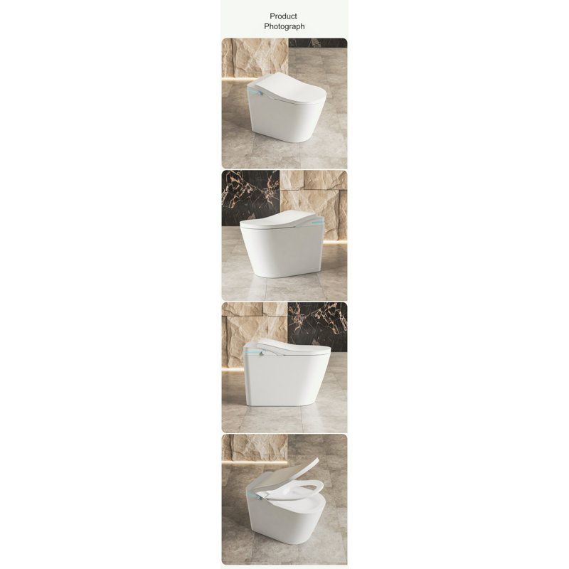 Toilette intelligente avec siège chauffant intégré, toilette sans réservoir avec chasse d'eau automatique, température de siège réglable, affichage numérique à DEL de la chasse d'eau, allongée