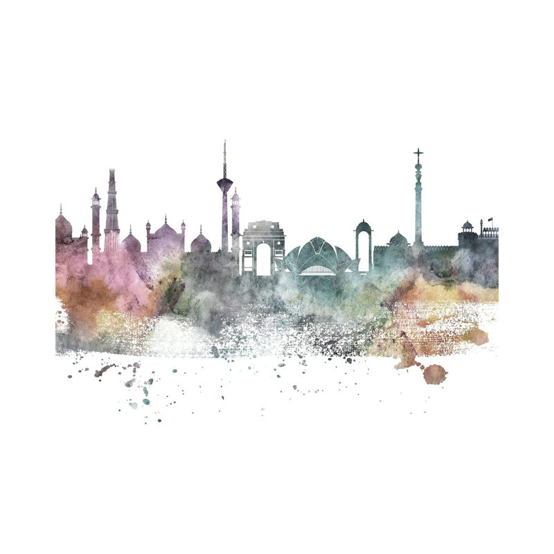 Delhi Pastel Skyline by Wall Decor Addict - Wrapped Canvas Painting, 152.5 cm H x 101.5 cm W