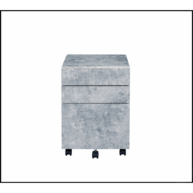Classeur en faux béton et argent avec 3 tiroirs, structure en bois durable et roulettes pour faciliter le déplacement et le rangement