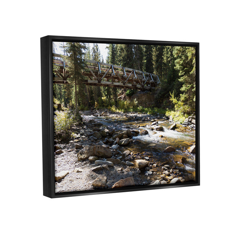 «Bridge Over Babble Brook» par Stede Bonnett, Cadre flottant noir de jais, H 17 po x l 21 po x P 1,7 po