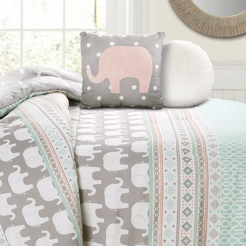 Elephant Stripe Reversible Comforter Set, Queen Comforter + 2 Standard Shams