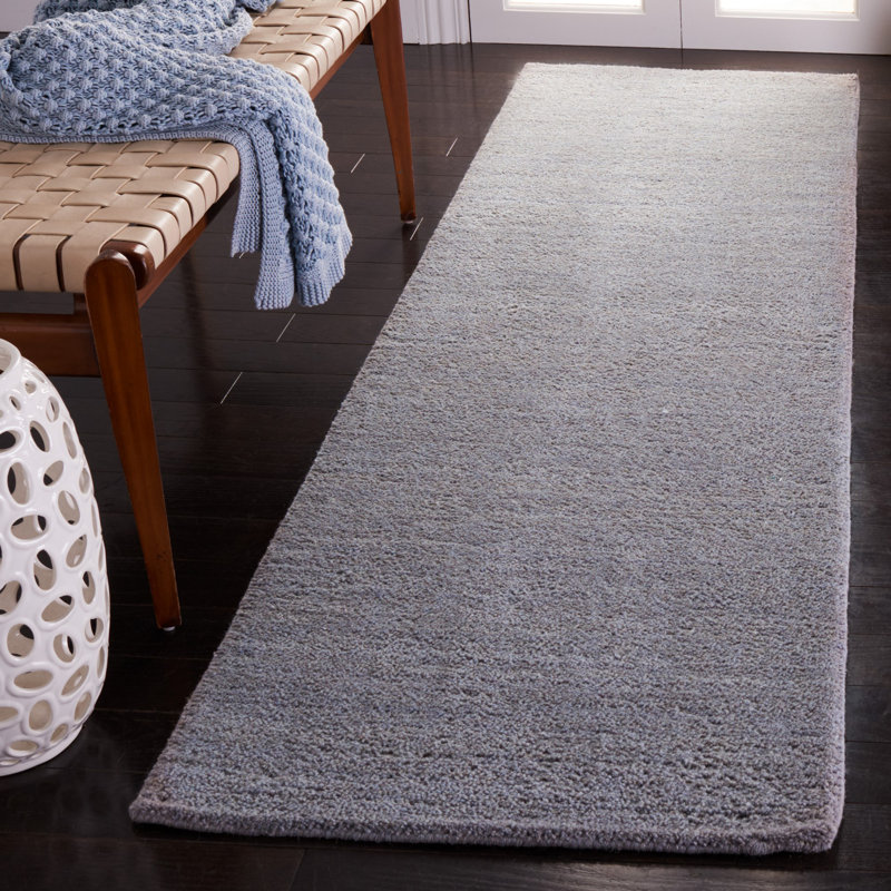Tapis gris en laine tissé à plat fabriqué à la main Southbury, Tapis de couloir 2 pi 3 po x 6 pi