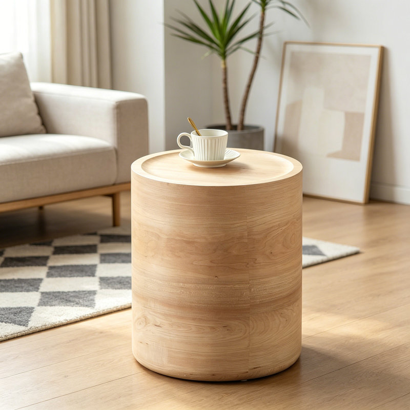 Table de bout ronde avec base robuste, Natural Wood