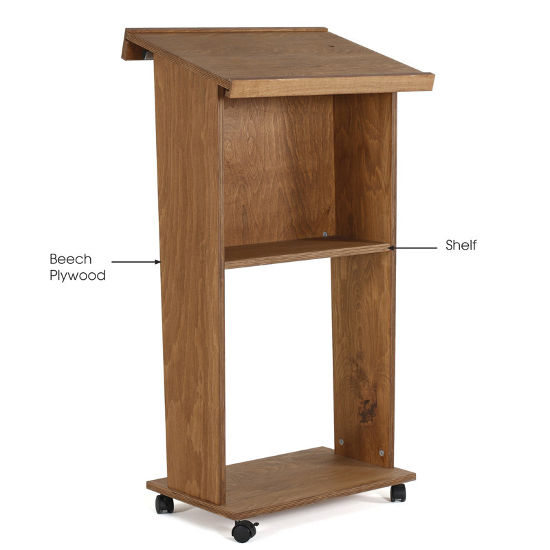 Dark Wood 45" Floor-Standing Podium with Wheels