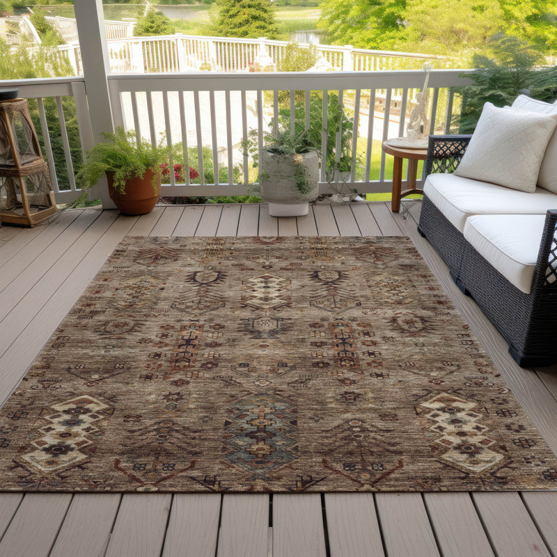 Tapis intérieur / extérieur brun lavable à la machine Xhevrie, Rectangle 10 pi x 14 pi