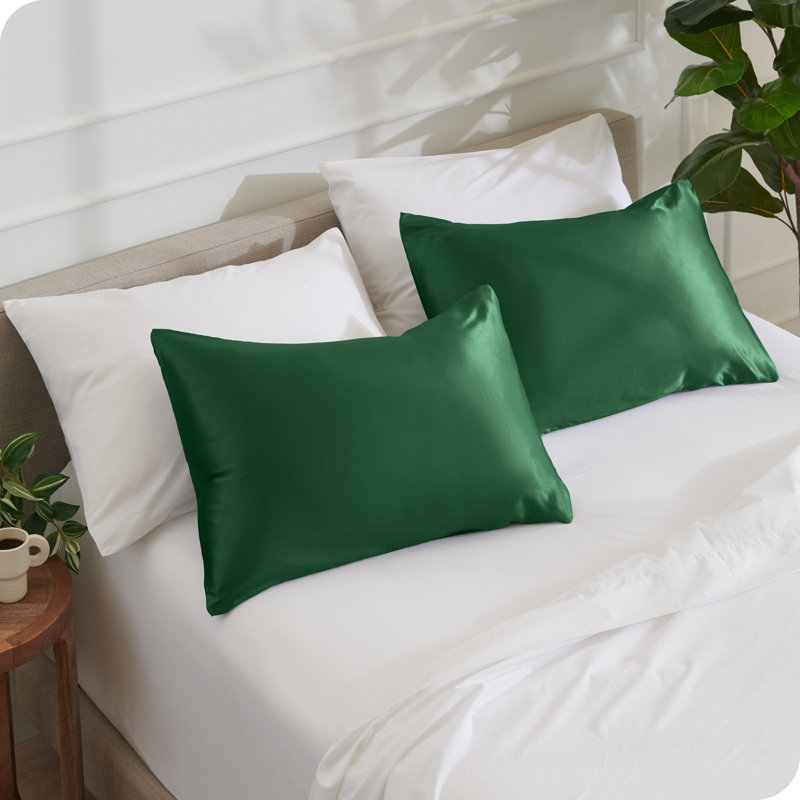 Soft Poly Satin Pillowcase Set, Standard Pillowcases,   Forest Green