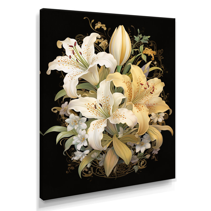 Blooming White Retro Lily Flower - Lily Wall Art Living Room, Toile tendue, H 40 po x l 30 po x P 1,5 po
