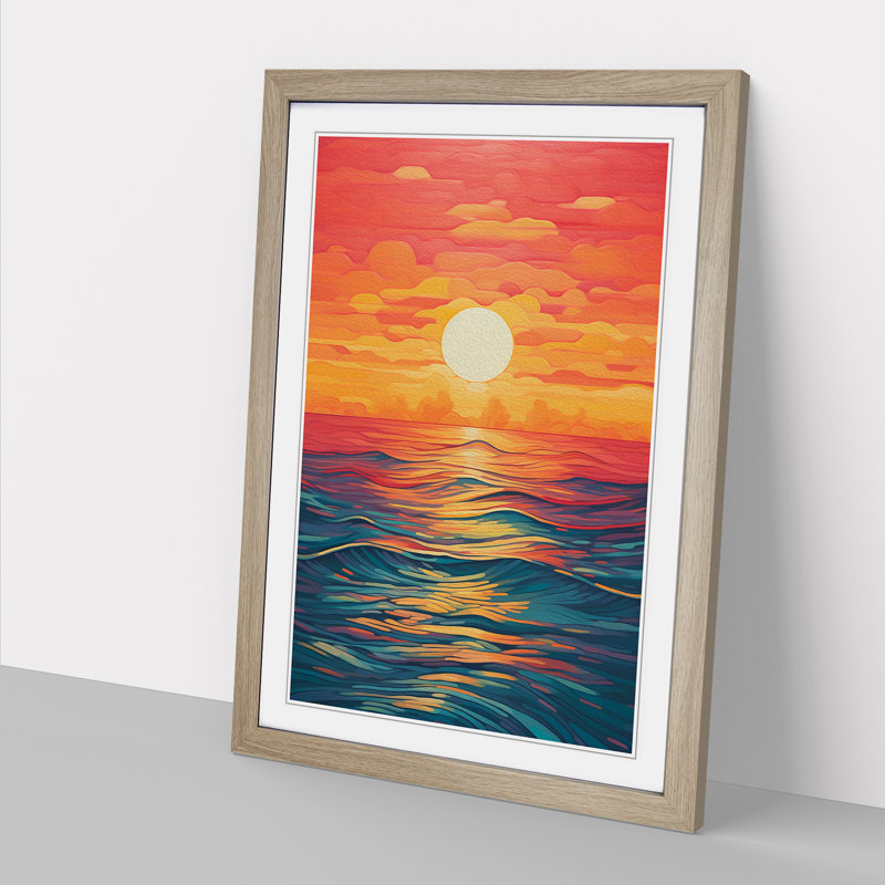 Seascape Colour Field - Single Picture Frame Print on Wood, Oak, 64cm H x 46cm W x 2cm D