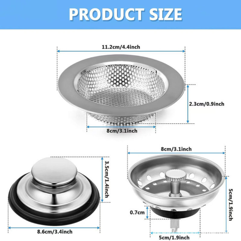 Kitchen Sink Strainer Basket and Stoppers Garbage Disposal Plug, Stainless Steel Kitchen Sink Accessories