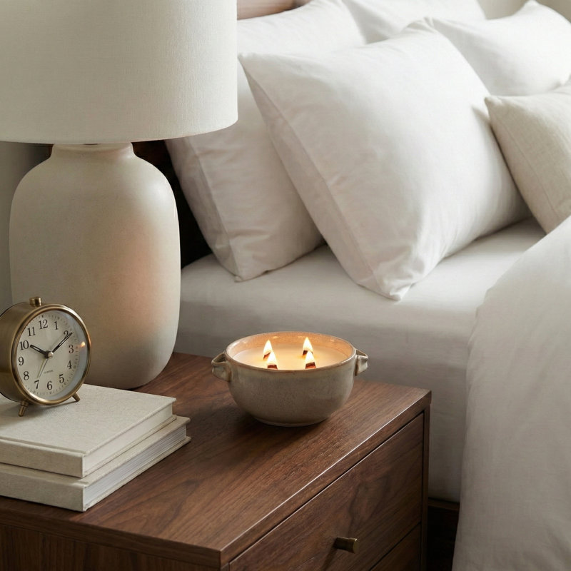 Bougie décorative en céramique avec poignées - Bougie décorative moderne pour table basse, bibliothèque, chambre à coucher ou décor de salon - 8 po