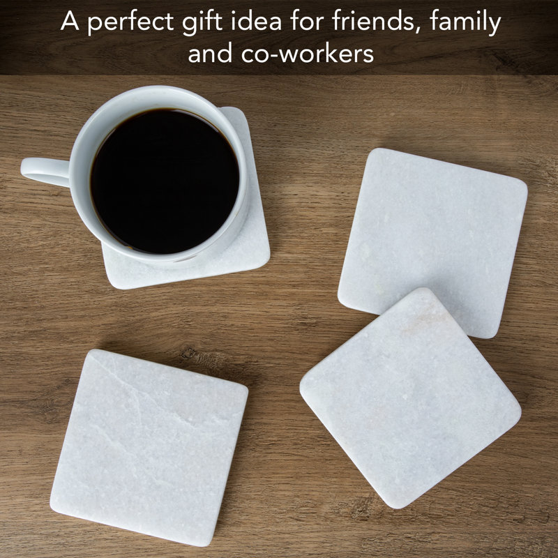 Natural White Marble Square 4-Piece Coaster Set