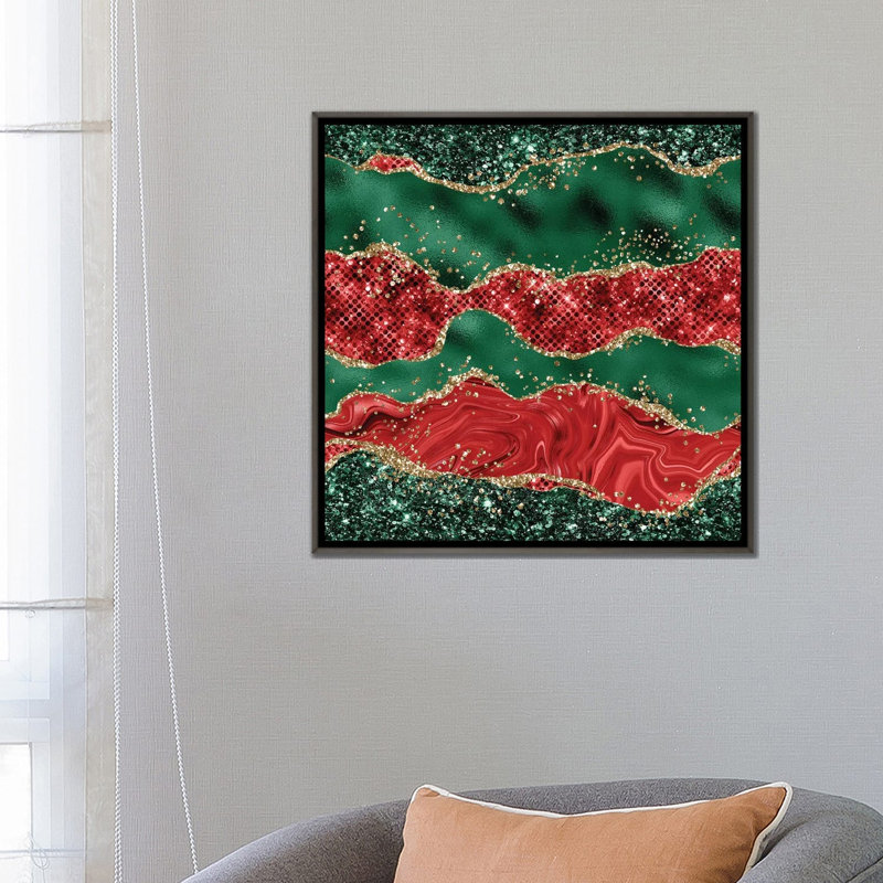 «Christmas Glitter Agate Texture VI», reproduction d'art sur toile encadrée, Gris, H 26 po x l 26 po