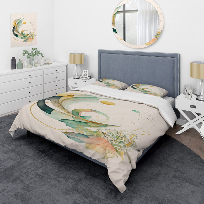 Ensemble de housse de couette en microfibre / polyester Green Abstract Swirl, Housse de couette pour très grand lit et 2 très