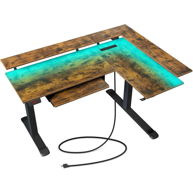 R Bureau debout à hauteur ajustable en L avec plateau pour clavier, Oui, H 30,3 po x L 61,2 po x l 46,1 po