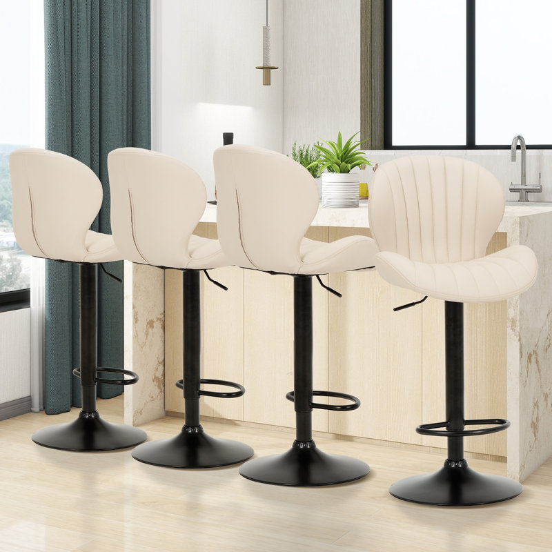 Height Adjustable Swivel Faux Leather Bar Stool/Counter Chair with Metal Frame, Beige