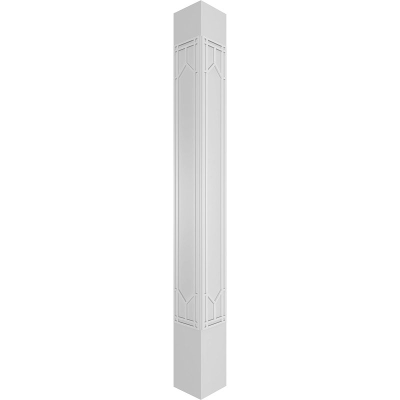 Craftsman Classic Square Non-Tapered Shaker Fretwork Column w/ Prairie Capital & Prairie Base, 120" H x 11.625" W x 11.625" D